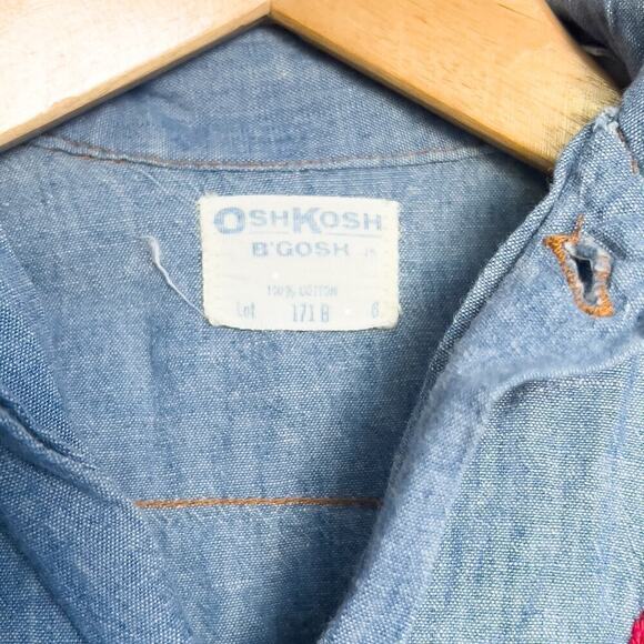Vintage OshKosh B'Gosh Chambray Denim Button Shirt Embroidered Kids 5 Retro - Picture 4 of 7